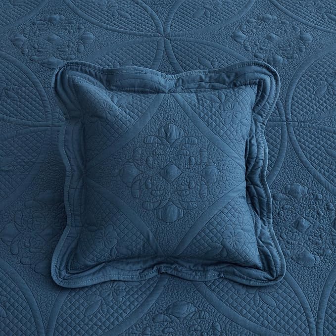 Bedspread - Full Size Bedding Cover - Modern & Contemporary Coverlet Set, Real Stitching, Reversible, Lightweight, 5 Piece, Navy