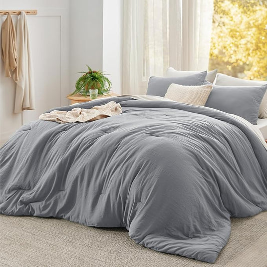 Bedsure Super King Comforter Set, Grey Soft Prewashed Bedding for All Seasons, 3 Pieces GentleSoft™ Bed Set, 1 Lightweight Comforter (120"x120") and 2 Pillowcases (20"x36")