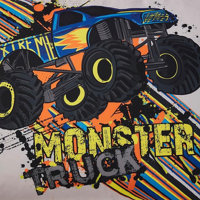 Kids Bedding Set Bed in a Bag for Boys and Girls Toddlers Printed Sheet Set and Comforter, Twin, Monster Truck