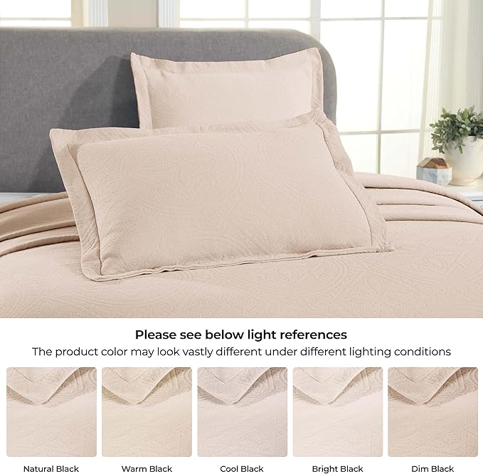 Superior 2 Piece Celtic Circles Cotton Bedspread Set, Decorative Bed Spread, Home Bed Decor, 1 Pillow Sham, Medium Weight Blanket, Matelasse Coverlet Bedding, Wedding Ring Design, Twin, Bisque