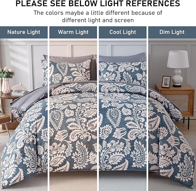 Drucon Paisley Comforter Set King, 7 Pieces Bed in a Bag Boho Comforter Bedding Soft Microfiber King Size Navy Blue Comforter with Sheet & Pillowcases