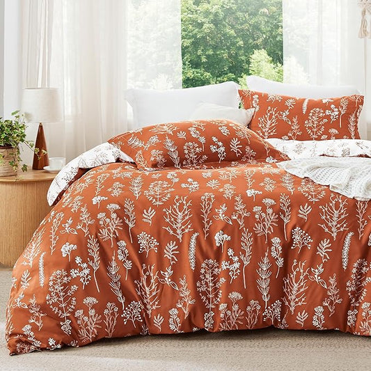 Bedsure Twin/Twin XL Comforter Set - Terracotta Bed Set, 2 Pieces Cute Floral Bedding, 1 Soft Reversible Botanical Flowers Comforter and 1 Pillow Sham