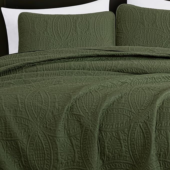 Chezmoi Collection Austin 3-Piece Oversized Bedspread Coverlet Set (Queen, Cypress Green)