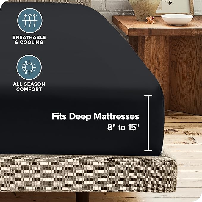 Bare Home 5-Pack Fitted Bottom Sheets Twin Extra Long - Premium 1800 Ultra-Soft Wrinkle Resistant Microfiber - Deep Pocket (Twin XL, Black)