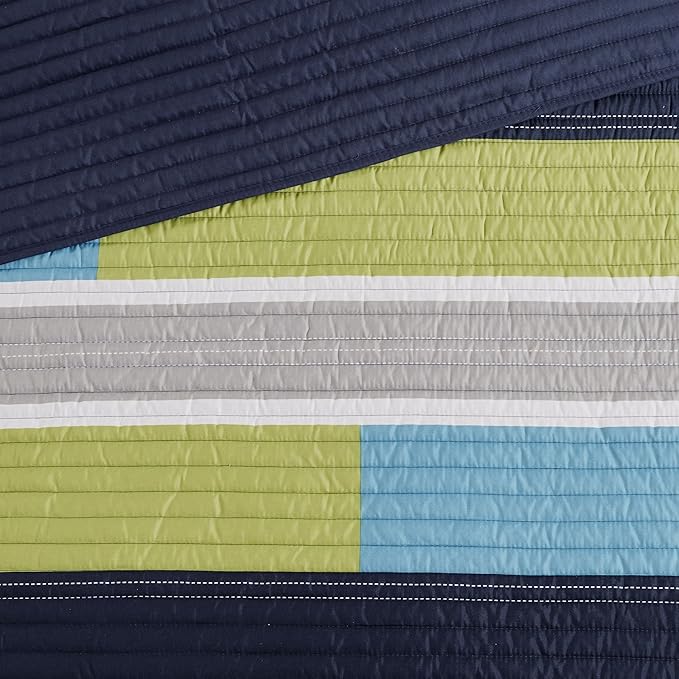 Comfort Spaces Quilt Set Trendy Casual Fun, Vibrant Color Design, Hypoallergenic All Season, Lightweight Coverlet Bedspread Cozy Kids Bedding & Sham Full/Queen Pierre Navy/Blue 3 Piece