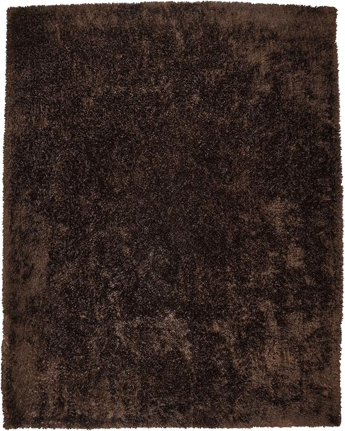 Hand Tufted SHAG Polyester ECO-Friendly Area Rugs - 8'x10', Rectangle, Brown, Solid Plain Design, High Pile Thick Handmade Anti Skid Area Rugs for Living Room, Bed Room K00111