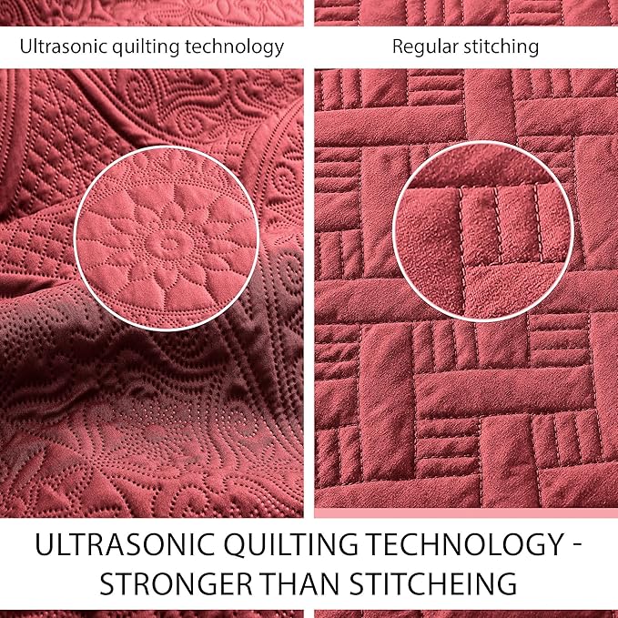 IR Imperial Rooms 8 Pack Quilt King Size Bedding (106" x 96") - Bulk Wholesale for Hotels, Guest Bedroom & Airbnbs - Lightweight Microfiber Reversible Floral Embossed Quilts Bedspreads (Burgundy)