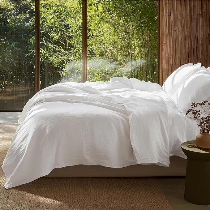 Bedsure Muslin Duvet Cover Queen Size - Cotton Blend Rayon Derived from Bamboo, Cooling Duvet Covet for Hot Sleepers - Ultra-Soft & Breathable Bedding Set for All Seasons(White, 90"x90")