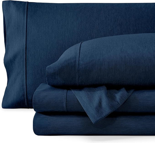 Bare Home Split Head Flex King Sheet Set - 1800 Ultra-Soft Microfiber Sheets - Double Brushed - Deep Pockets - Easy Fit - 4 Piece Set - FlexTop Bed Sheets (Split Head Flex King, Heathered Dark Blue)