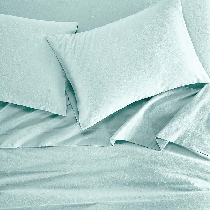 Superior Flannel Cotton Bed Sheet Set, Set Includes: One Flat Sheet, One Fitted Sheet and Two Pillowcases, Breathable, Modern Solid Classic, Full, Light Blue