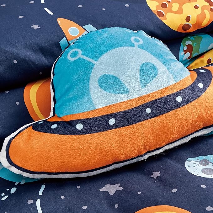 Chezmoi Collection 3-Piece UFO Aliens Twin Boys Bedding Sets - Soft Microfiber Multi-Color Universe Galaxy Kids Comforter Set Twin Size