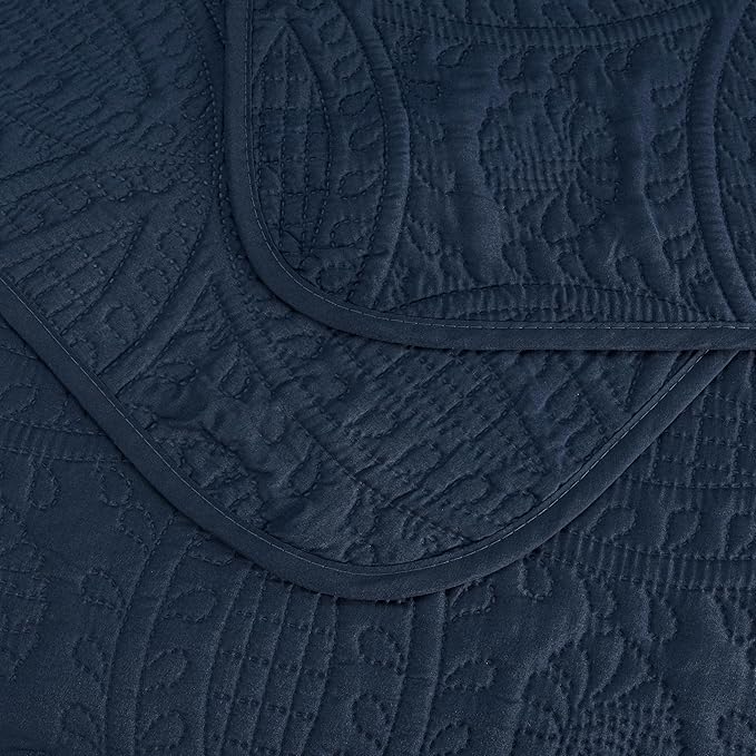 Chezmoi Collection Austin 3-Piece Oversized Bedspread Coverlet Set (King, Navy)