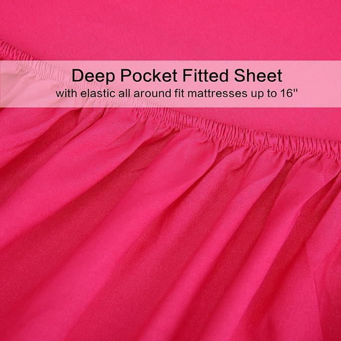 Twin XL Sheets Set 4 Piece Cooling Bed Sheets- Hotel Luxury 1800 Bedding Sheets & Pillowcases - 1 Flat Sheet,1 Fitted Sheet and 2 Pillow Cases - Extra Soft , Deep Pocket up to 16" (Hot Pink)