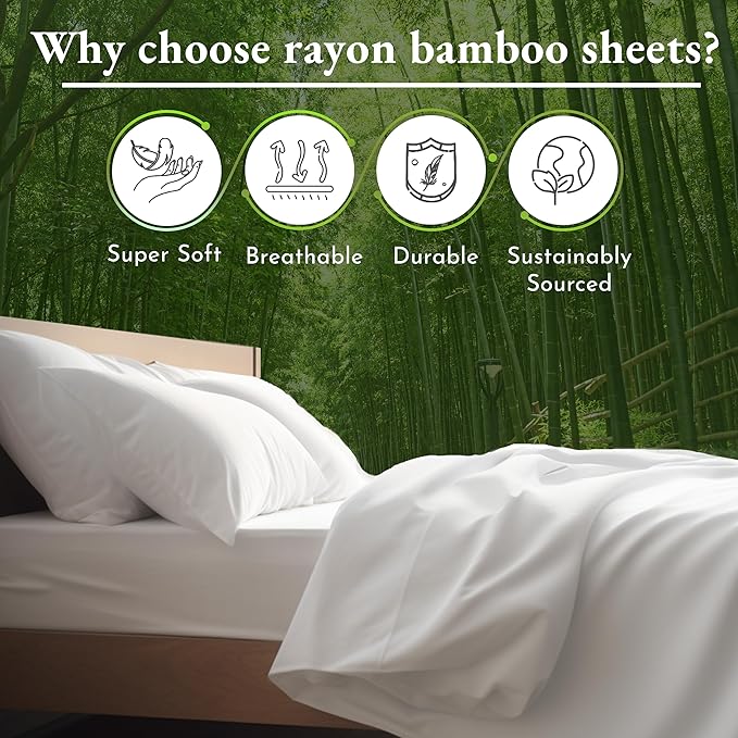 California Design Den Rayon from Bamboo Sheets King Size Set - Luxury Cooling Sheets King Size Bed with Deep Pockets, Durable Silk-Like Bedding Set - Silver Gray