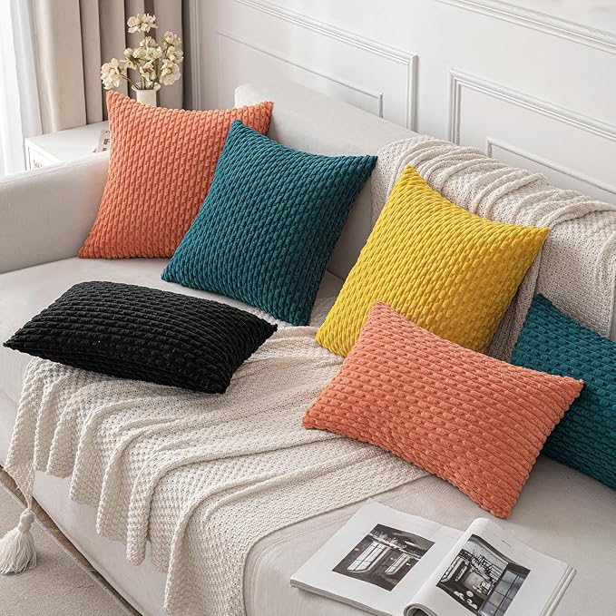 MIULEE Pack of 2 Decorative Throw Pillow Covers 18x18 Inch Soft Boho Striped Textured Corduroy Pillow Covers Modern Farmhouse Home Decor for Couch Bed Sofa Living Room Mustard Yellow