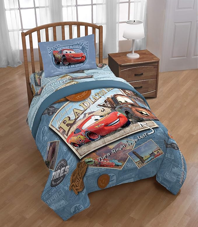 Disney/Pixar Cars Tune Up Blue/Gray 5 Piece Twin Bed in A Bag with Lightning McQueen & Mater in Radiator Springs (Official Disney/Pixar Product)
