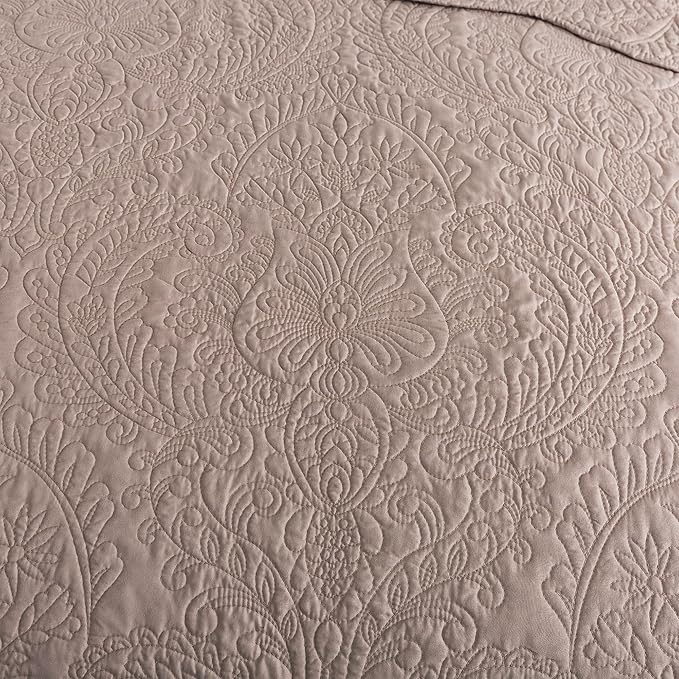 HoneiLife Quilt Sets King Size - Microfiber Bedspreads for King Bed, 3-Piece Lightweight Coverlets, Retro Bedlinen Sets, King Quilt Bedding Set All Season Use-Dark Khaki