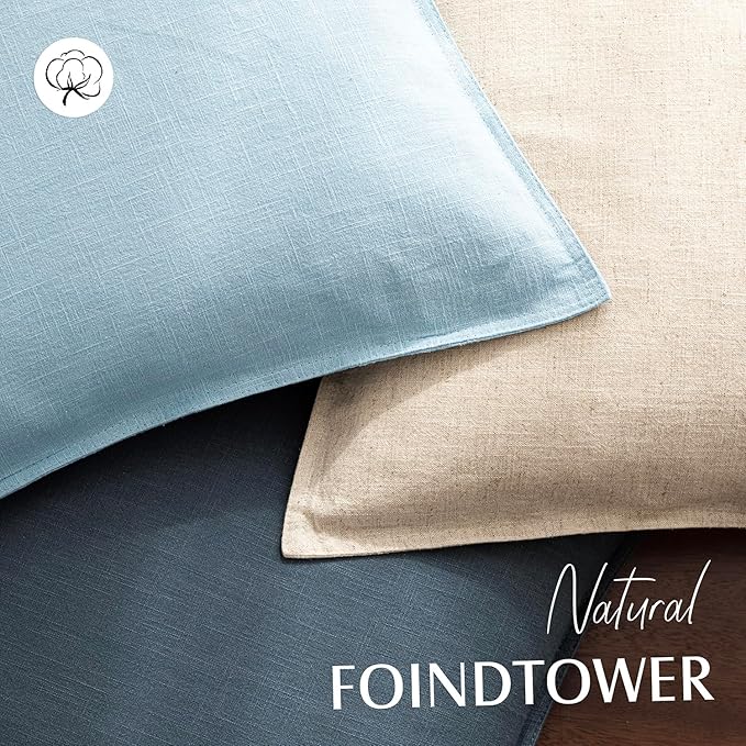 Foindtower Pack of 2, Decorative Linen Soild Throw Pillow Covers Soft Accent Euro Cushion Case Farmhouse Neutral Pillowcase for Chair Couch Sofa Bedroom Living Room Home Decor 22 x 22 Inch Light Blue