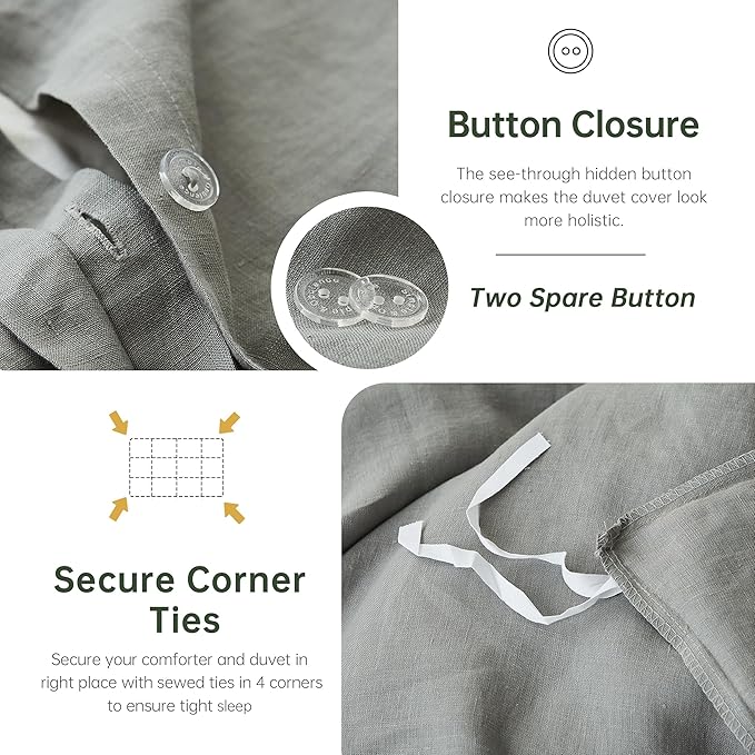 Simple&Opulence 100% Linen Duvet Cover Set, 3 PCS Ultimate Grey Duvet Cover Queen Size, Breathable Soft Comfy Linen Bedding Comforter Cover with 2 Pillowcases(Ultimate Grey, 88"x92")