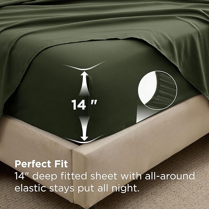 Bedsure 5 Pieces Twin Comforter Set Premium Series, Hotel Luxury Soft Bed in a Bag, Goose Down Alternative, Safe for Sensitive Skin Bedding Comforter All Season Medium Warmth, Olive Green Twin Size