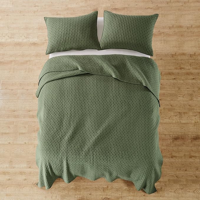 Levtex Home Cross Stitch Reversible Twin XL/Twin Quilt Set (68x86in) with 1 Pillow Sham (26x20in) - Stitch Texture - Forest Green - Cotton Twin Size Quilt Bedding Set - Lightweight, Soft, Pre-Washed