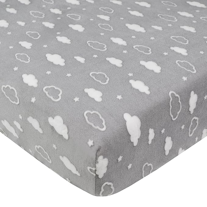American Baby Company Heavenly Soft Chenille Fitted Crib Sheet 28" x 52", Warm and Cozy Neutral Chenille Sheet, Gray 3D Cloud, for Boys and Girls, Fits Crib and Toddler Bed mattresses