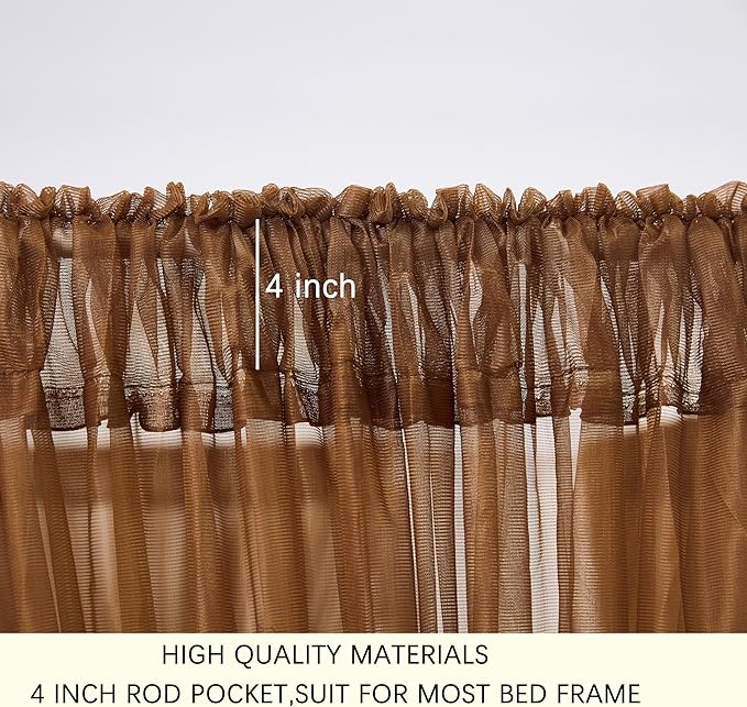 Akiky Canopy Bed Curtain with Lights Bed Drapes for Girls Adults Soft Bed Canopy Scarf for Bed Room Decoration (Full/Queen, Coffee)