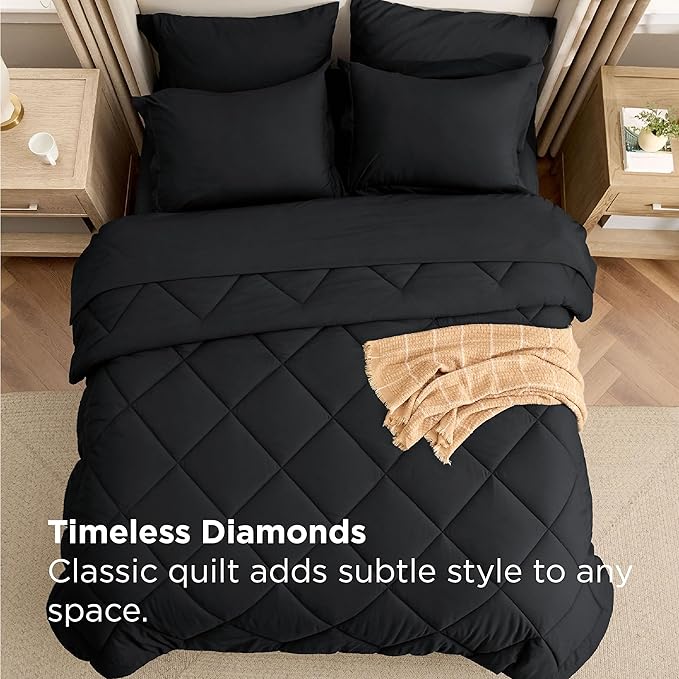 Bedsure 5 Pieces Twin Comforter Set Premium Series, Hotel Luxury Soft Bed in a Bag, Goose Down Alternative, Safe for Sensitive Skin Bedding Comforter All Season Medium Warmth, Black Twin Size