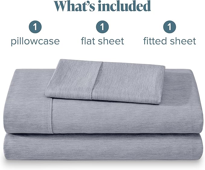 Bare Home Twin Sheet Set - 1800 Ultra-Soft Microfiber Double Brushed - Deep Pockets - Easy Fit - Extra Soft - 3 Piece Set - Bedding Sheets & Pillowcases (Twin, Heathered Blueberry)