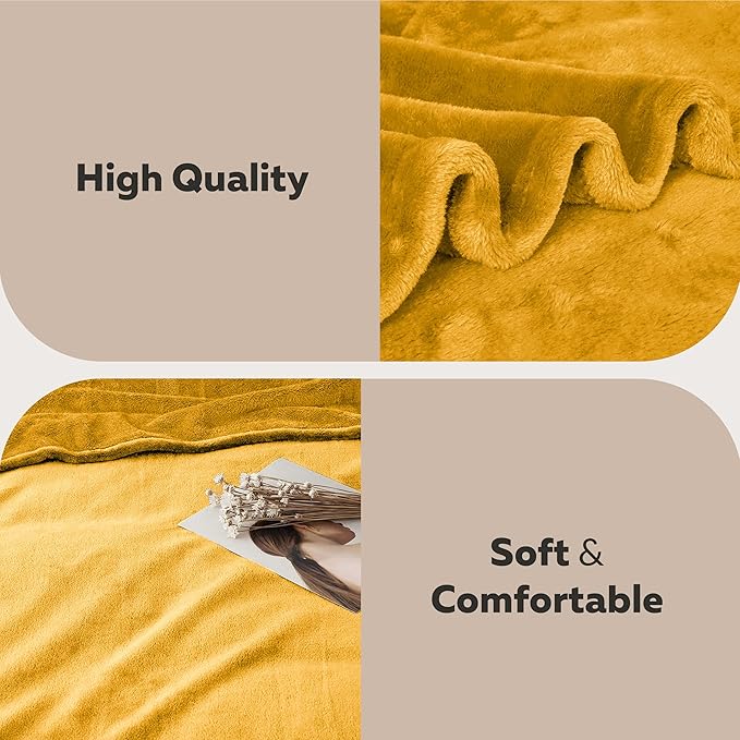 MOONLIGHT20015 Fleece Bed Blanket Queen Size 90x90 inches - 400GSM Anti-Static Lightweight Super Soft Fluffy Fuzzy Plush Blankets Cozy Microfiber Blankets for Couch, Bed, Sofa (Queen, Ochre)