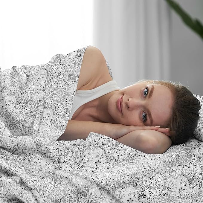Mellanni Extra Deep Twin XL Sheets - 3 PC Iconic Collection Bedding - Luxury, Ultra Soft, Cooling Bed Sheets - Wrinkle, Fade, Stain Resistant (Twin Extra Long, Paisley Gray)