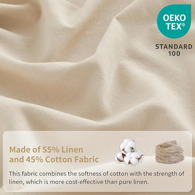 Simple&Opulence Belgian Linen Sheet Set Solid Color - 4 Pieces (1 Flat Sheet, 1 Fitted Sheet & 2 Pillowcases) Natural Flax Cotton Blend Soft Breathable Farmhouse Bedding - Full Size, Linen/Beige