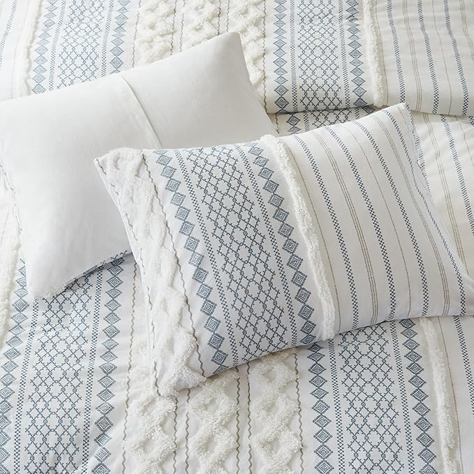 INK+IVY 100% Cotton Duvet Mid Century Modern Design, All Season Comforter Cover Bedding Set, Matching Shams, King/Cal King, Imani Chenille Navy