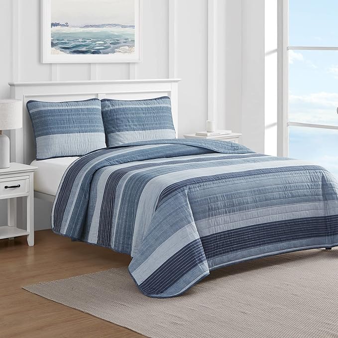 Nautica- King Quilt Set, Cotton Reversible Bedding Set, All Season Designer Home Décor (Ridgeport Blue, King)