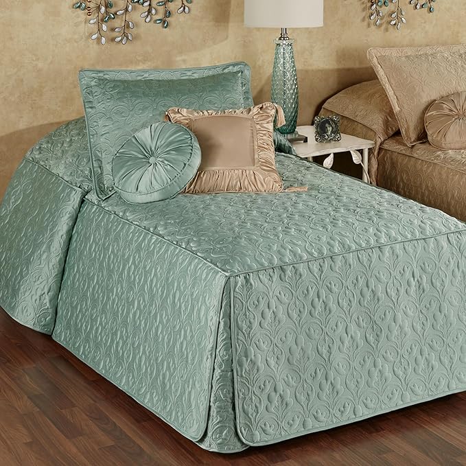 Cambridge Classic Luxury Bedding | Cool Aqua Mist Solid Color Polyester Satin | Elaborate Damask Quilting | 2 Piece Bed Set Includes Twin Bedspread and Standard Pillow Sham | Also Fits Twin XL Beds
