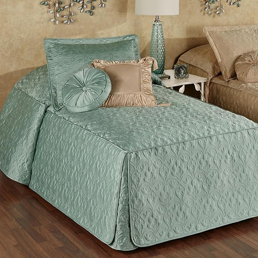 Cambridge Classic Luxury Bedding | Cool Aqua Mist Solid Color Polyester Satin | Elaborate Damask Quilting | 2 Piece Bed Set Includes Twin Bedspread and Standard Pillow Sham | Also Fits Twin XL Beds