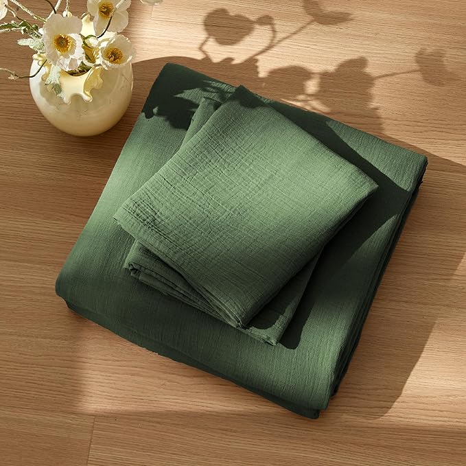 Bedsure Muslin Duvet Cover King Size - Cotton Blend Rayon Derived from Bamboo, Cooling Duvet Covet for Hot Sleepers - Ultra-Soft & Breathable Bedding Set for All Seasons(Olive Green, 104"x90")