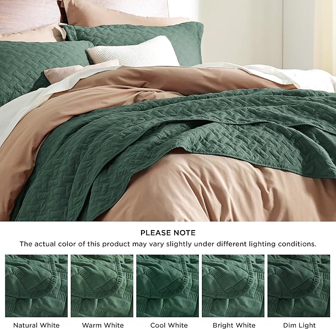 Bedsure Quilts Queen Size - Lightweight Bedspreads Queen Size with Basket Weave Pattern, Soft Quilt Bedding, Dark Green Comforter Coverlet for All Seasons (90" x 96")