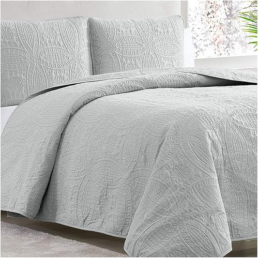 Mellanni King Bedspread Coverlet Set - Bedding Cover with Shams - Ultrasonic Quilting Technology - 3 Piece Oversized Quilt Set - Bedspreads & Coverlets (King, Light Gray)