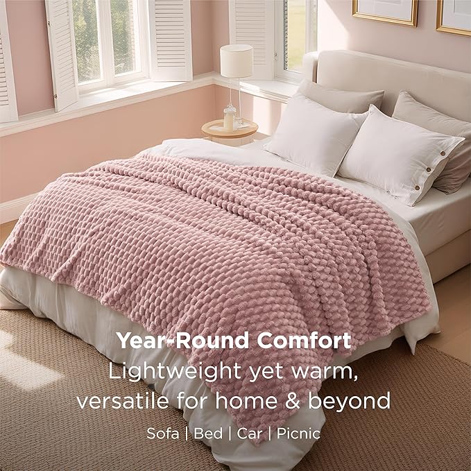Bedsure Blanket Queen Size for Bed - 350GSM Fluffy Plush Bubble Blanket Queen Size for Home Room Decor, GentleSoft Cute Fleece Soft Cozy Gifts for Women Girls, Dusty Rose, 90x90 Inches