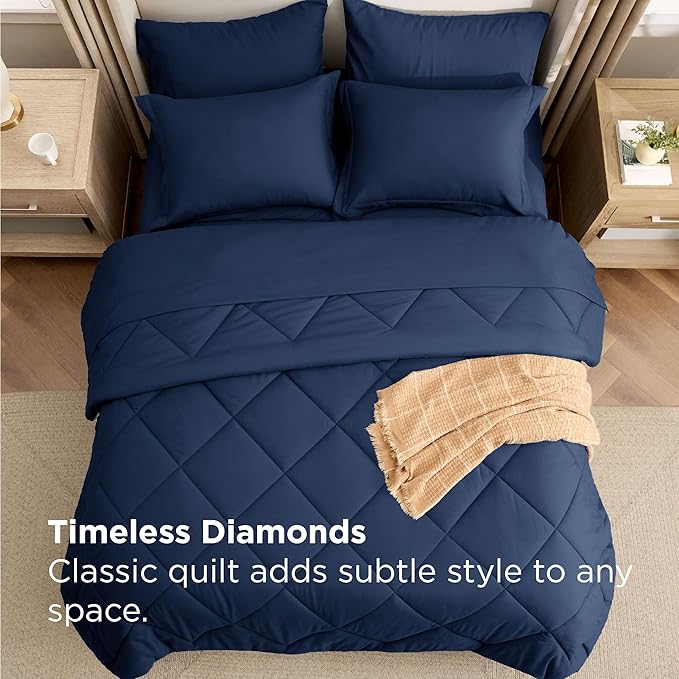 Bedsure 5 Pieces Twin Comforter Set Premium Series, Hotel Luxury Soft Bed in a Bag, Goose Down Alternative, Safe for Sensitive Skin Bedding Comforter All Season Medium Warmth, Navy Blue Twin Size