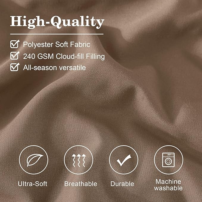 Monbix Queen Comforter Set - 7 Pieces Raw Umber Bed in a Bag Queen Bedding Sets with Comforters, All Seasons Comforter Bed Set with Sheets, Pillowcases & Shams