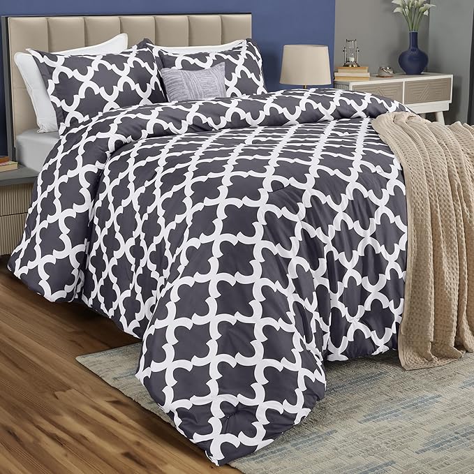 Utopia Bedding Printed Comforter Set (Queen, Grey) with 2 Pillow Shams - Luxurious Soft Brushed Microfiber - Goose Down Alternative Comforter
