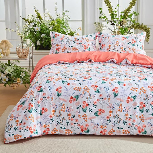 Joiedomi King Size Comforter Set White, 3 Pieces Floral King Bedding Set with 1 Soft Reversible Flower Comforter and 2 Pillow Shams, Bed in a Bag for All Seasons