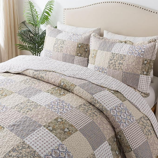 HoneiLife Quilt Set King Size - Lightweight Bedspreads 106x96, Microfiber Quilts 3-Piece, Patchwork Coverlet Rustic Bedding Sets All Season Quilts
