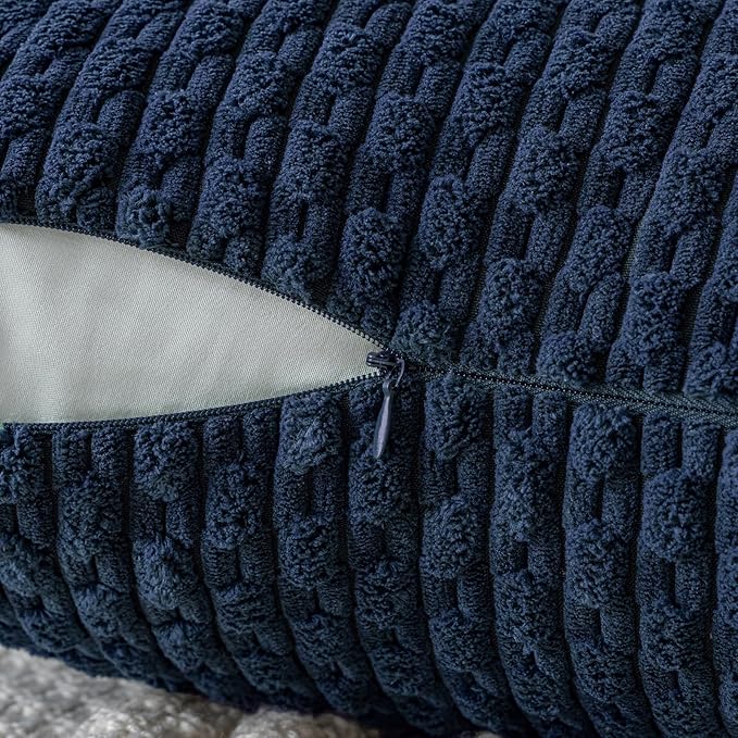 MIULEE Pack of 2 Decorative Throw Pillow Covers 16x16 Inch Soft Boho Striped Textured Corduroy Pillow Covers Modern Farmhouse Home Decor for Couch Bed Sofa Living Room Navy Blue