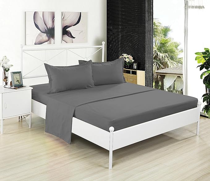 Queen Size 100% Microfiber Double Brushed Sheet Set - Extra-Soft & Wrinkle-Free - 15" Deep Pockets, 60" x 80" - Ideal for Dorms, Hospitals & Split King Beds - 4 PC Set (Queen, Gray)