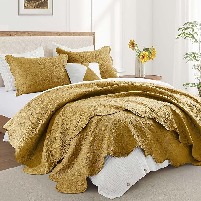 IR Imperial Rooms 10 Pack Twin Quilt Bedding Set (68" x 86") - Bulk Wholesale for Hotels, Guest Bedroom & Airbnbs - Lightweight Microfiber Reversible Floral Embossed Quilts Bedspreads (Ochre)