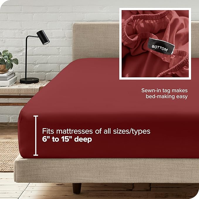 Fitted Bottom Sheet King Size - Premium 1800 Microfiber - Ultra-Soft Hotel Luxury - Deep Pocket - Durable and Long Lasting - Fitted Sheet (King, Rosewood)