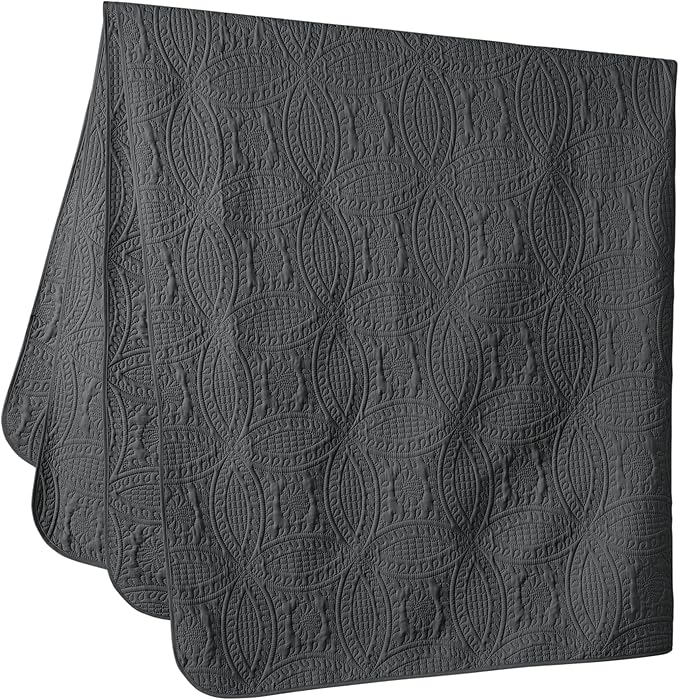 Chezmoi Collection Austin 3-Piece Oversized Bedspread Coverlet Set (Queen, Charcoal)